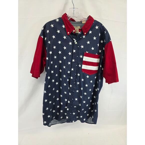 American Flag Button Down Shirt Sleeve Shirt Sz L USA RedHead Big Man Freedom - Picture 1 of 6